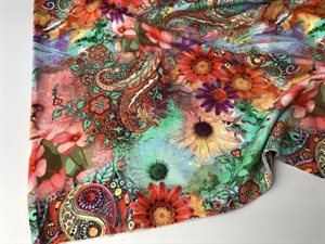 Viscosejersey - skønt paisley mønster med blomster og rosa toner